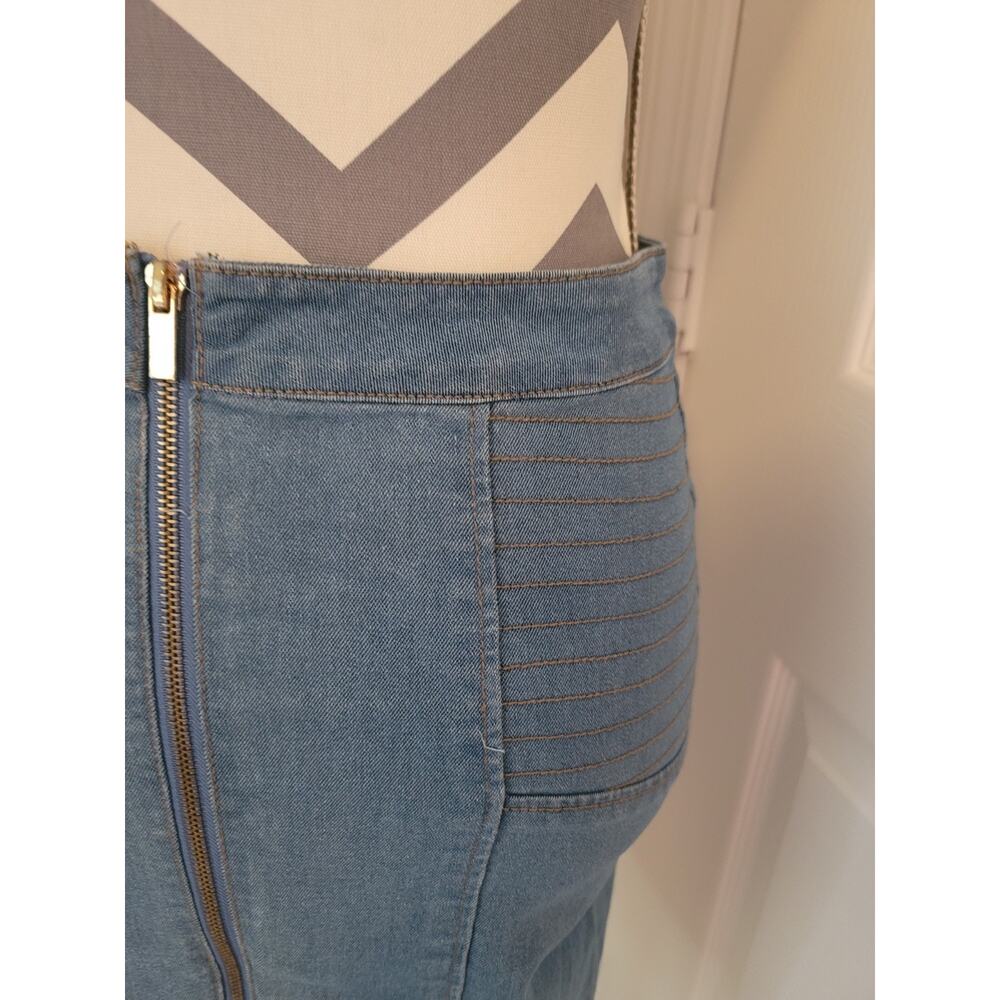 Marilyn Monroe Denim Pencil Skirt Sz M Full Front 2-Way Zip Knee Length Stretchy - Picture 7 of 12